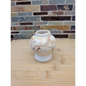 Vintage Nemadji Pottery Vase 3-1/2" Tall Orange Swirl